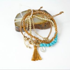 Blues & Bronze Stretch Bracelet Set